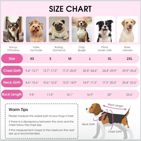 Cold Weather Dog Coats Reversible Fleece Vest Waterproof Large Pink - Picture 4 of 5